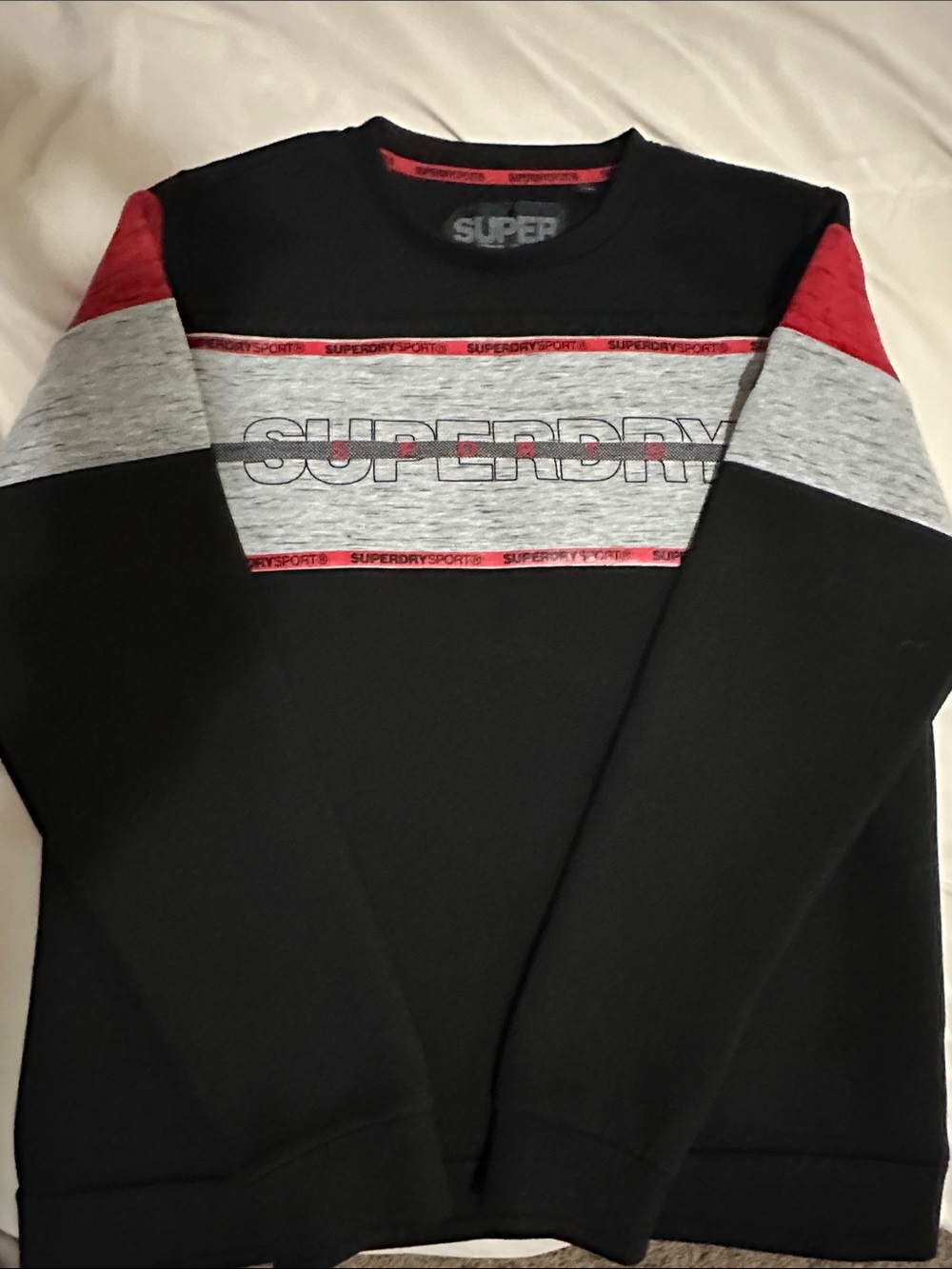 Superdry Men’s Black, Grey & Red Colorblock Crewneck Sweatshirt
